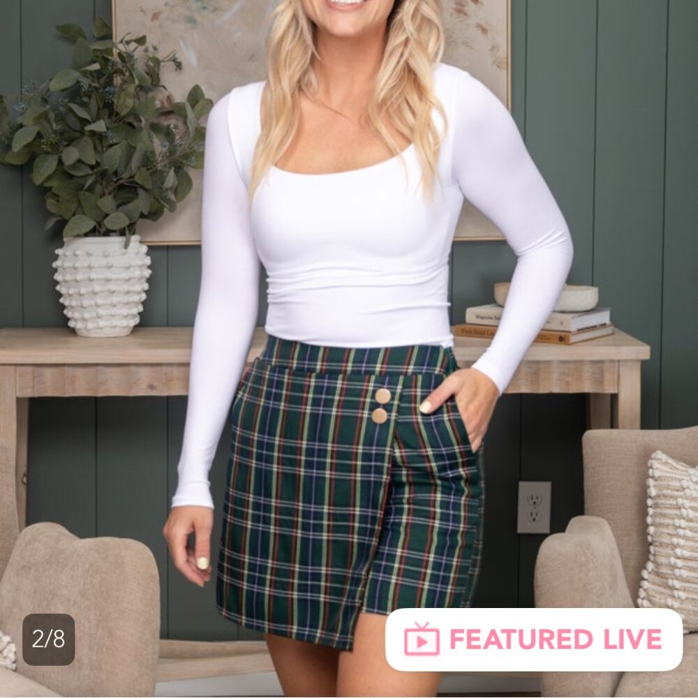 Oddi - Plaid Wrap Front Skort - Green Plaid - 1XL - NWT